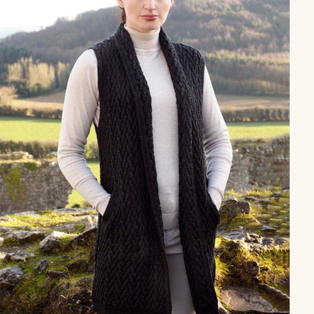 Aran Wool Long Sweater Vest